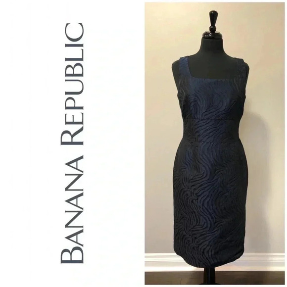 Banana Republic Navy Animal Print Wave Texture Empire Sheath Dress - Picture 1 of 11